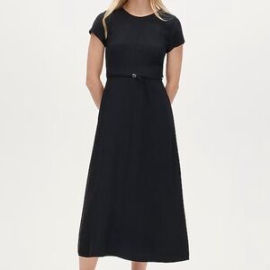 J Crew Mathilde Dress Black Luster Canvas Short Sleeve Belted Midi Size 8